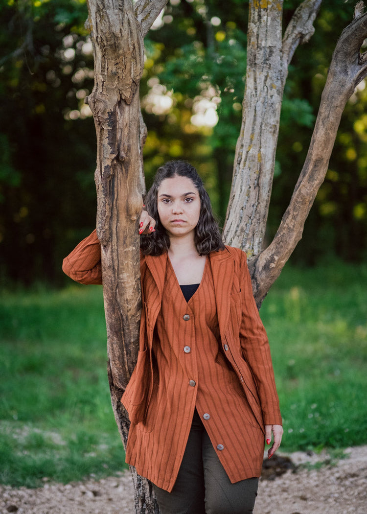 Violetta green fustian and leather trim