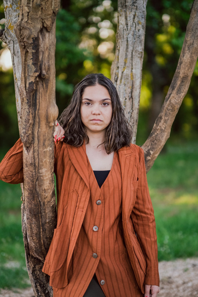 Violetta green fustian and leather trim