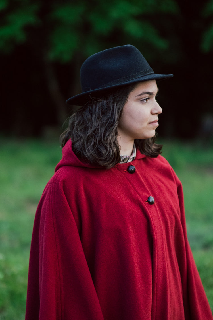 Red wool cape "Luisella" model - one size