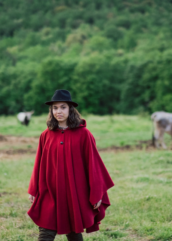 Red wool cape "Luisella" model - one size