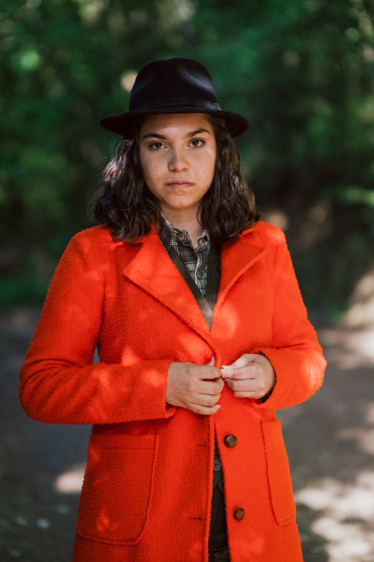 Violetta green fustian and leather trim