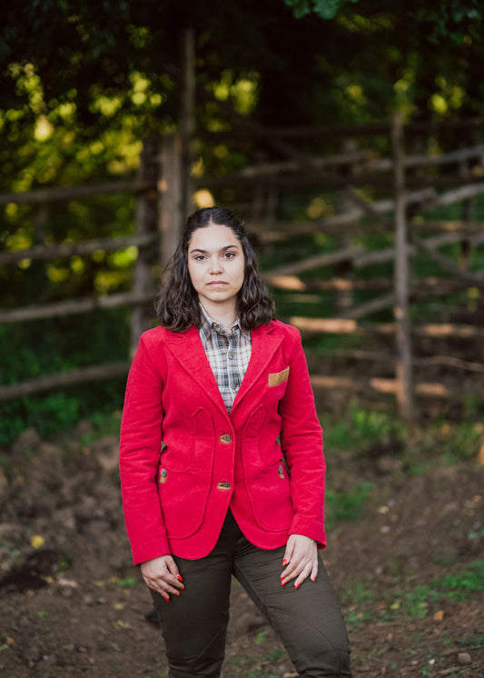 Violetta green fustian and leather trim