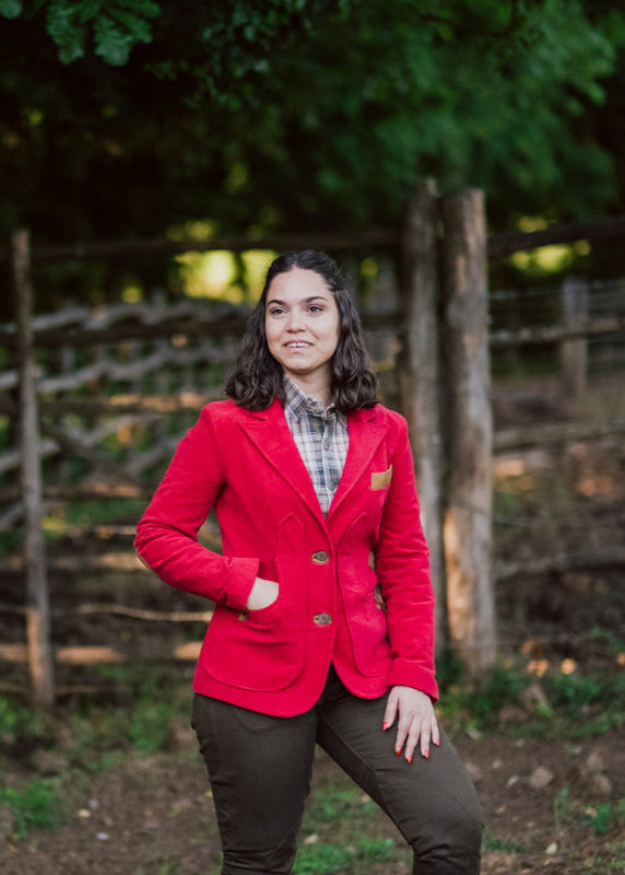 Violetta green fustian and leather trim