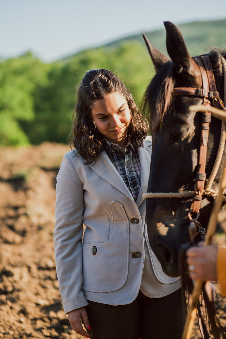 Violetta green fustian and leather trim