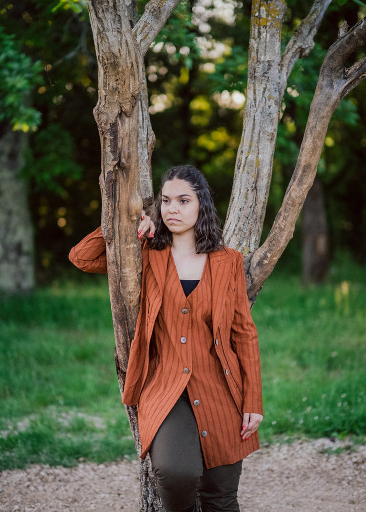 Violetta green fustian and leather trim