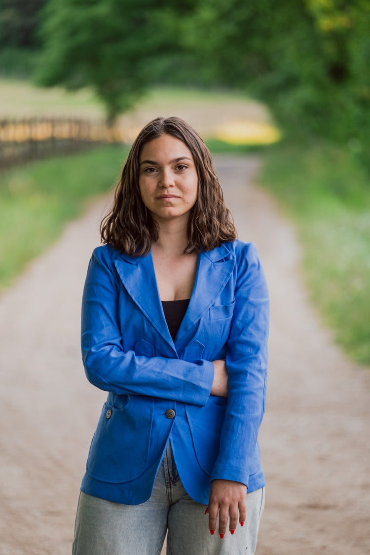 Violetta green fustian and leather trim