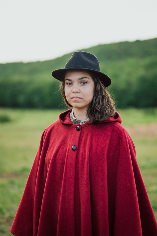 Red wool cape "Luisella" model - one size