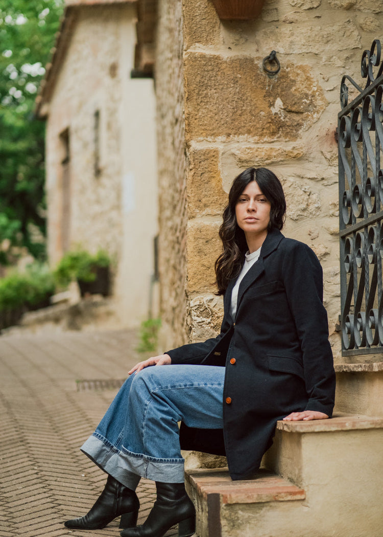 Violetta green fustian and leather trim