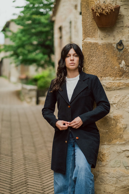 Violetta green fustian and leather trim