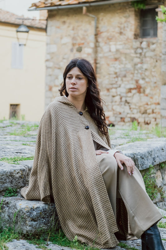 "Luisella" houndstooth wool cape - one size