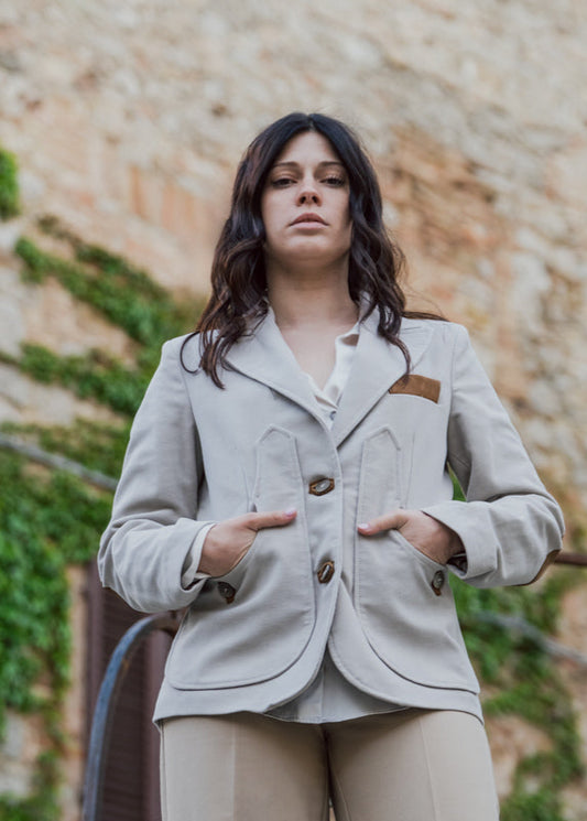 Violetta green fustian and leather trim