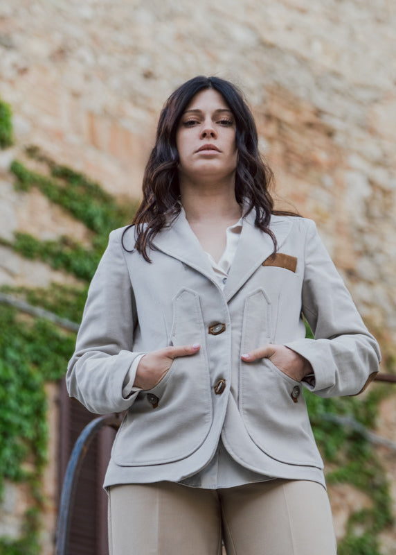 Violetta green fustian and leather trim