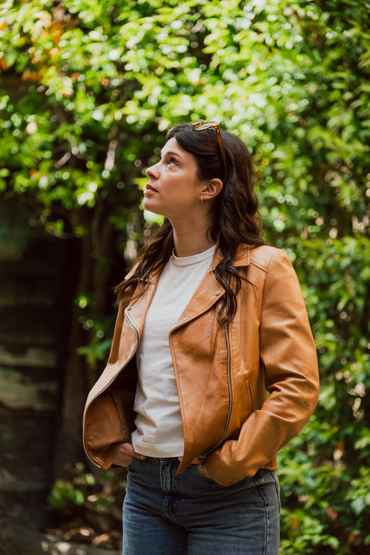 Violetta green fustian and leather trim