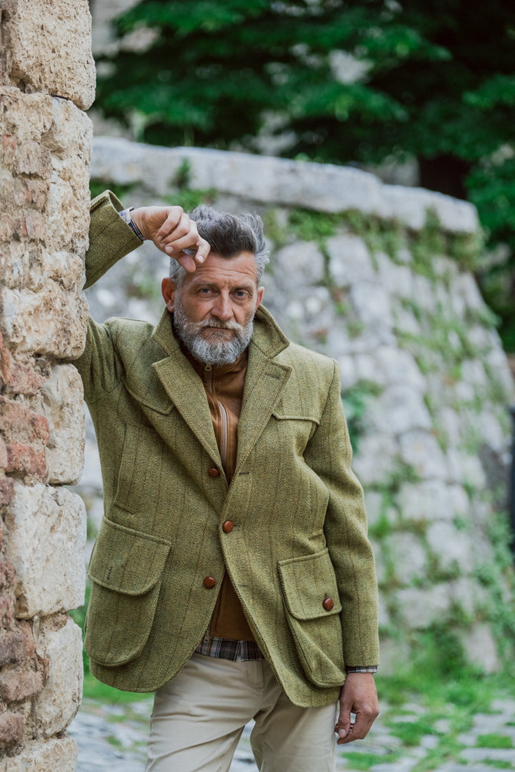 Green tweed wool jacket, "Amiata" model